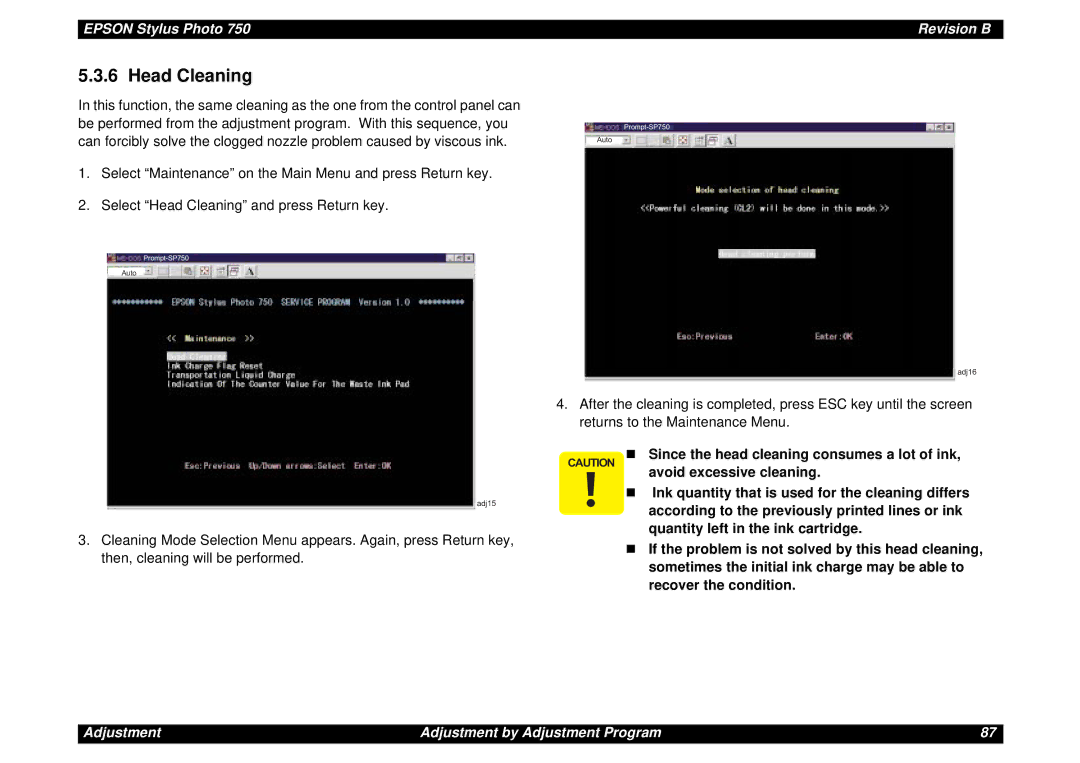 Epson Photo750 manual Head Cleaning 
