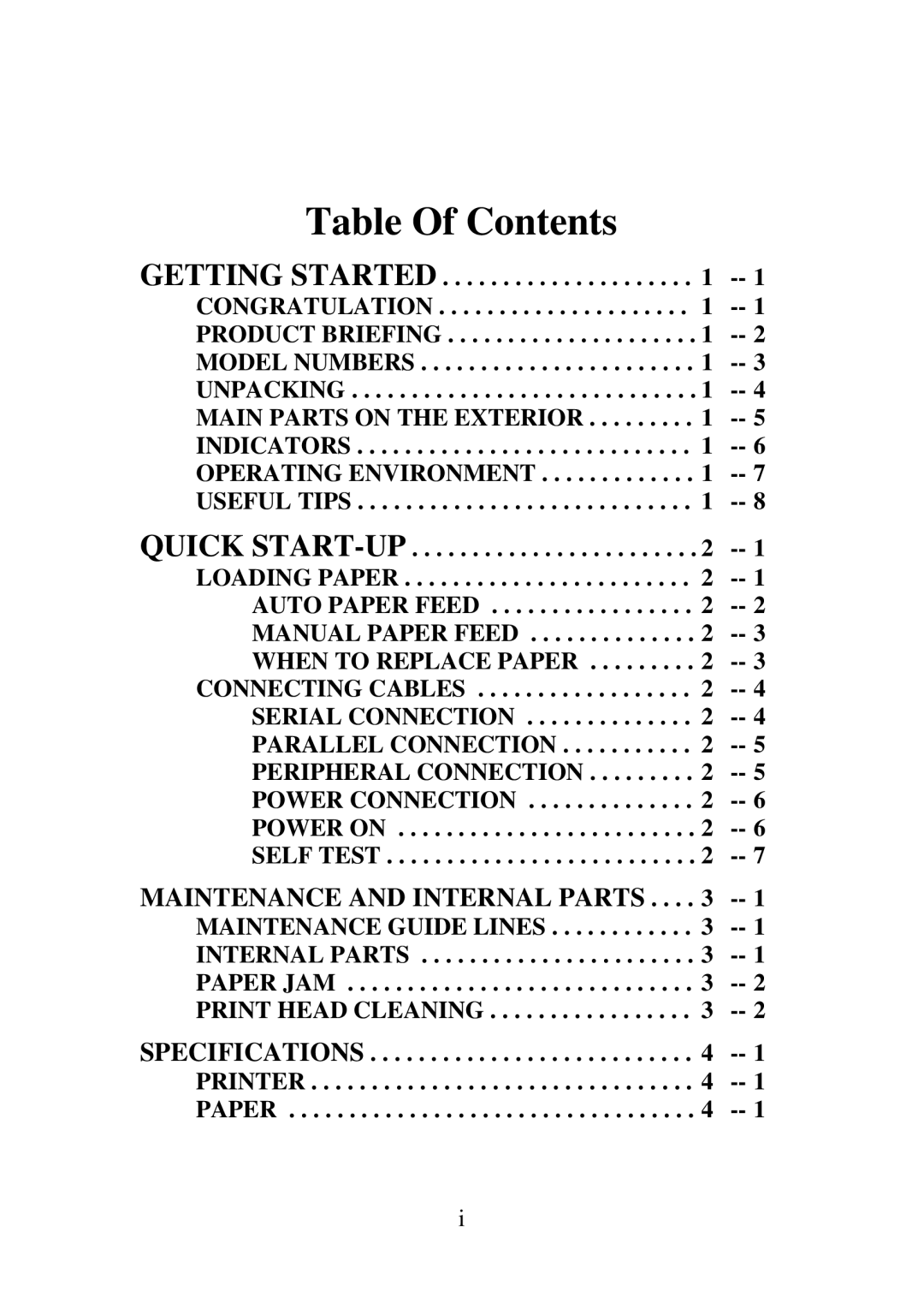 Epson PP4000 manual Table Of Contents 