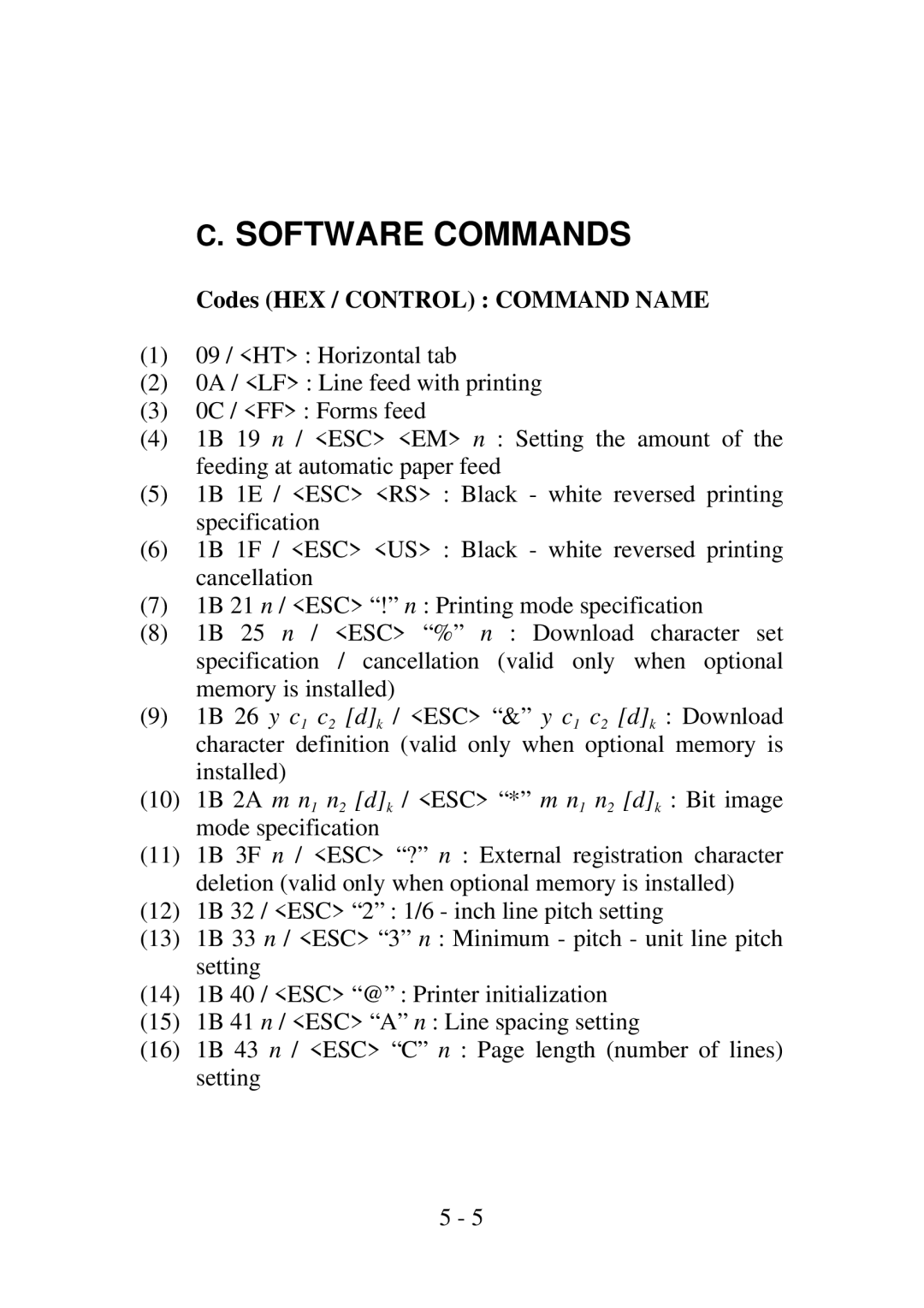 Epson PP4000 manual Software Commands, Codes HEX / Control Command Name 