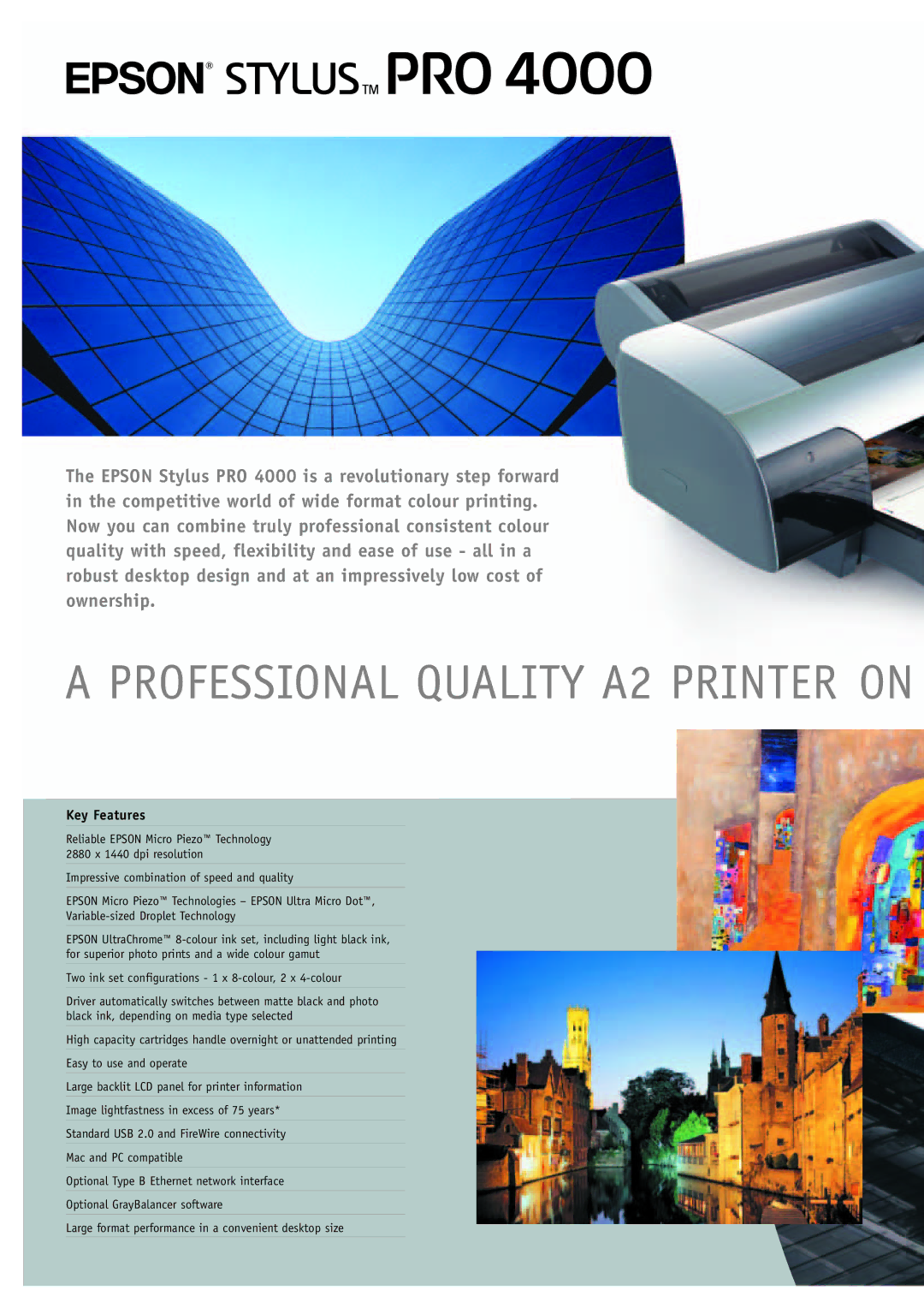 Epson Pro 4000 manual Professional Quality A2 Printer on 