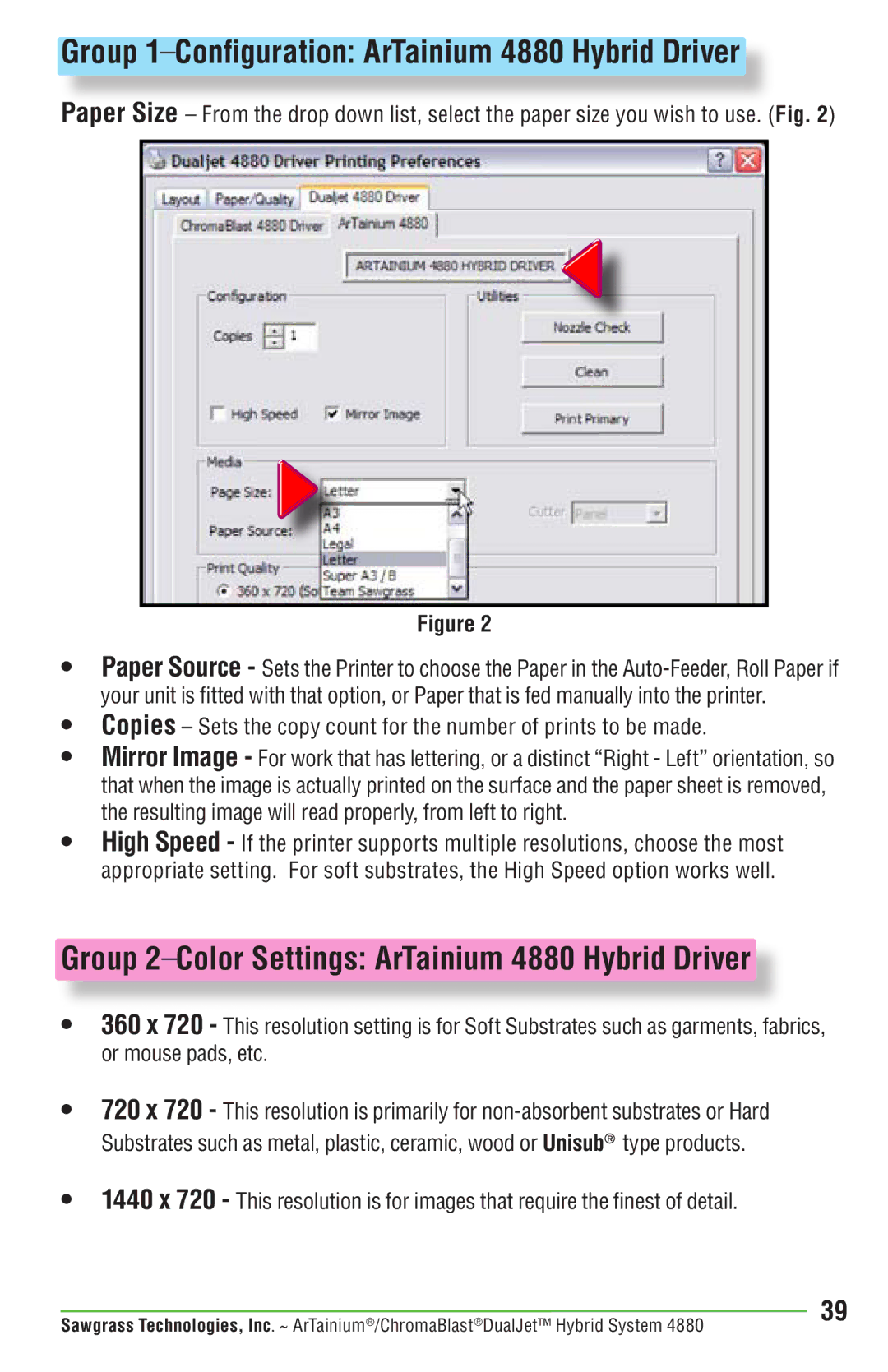 Epson PRO 4880 manual Group 1Configuration ArTainium 4880 Hybrid Driver 