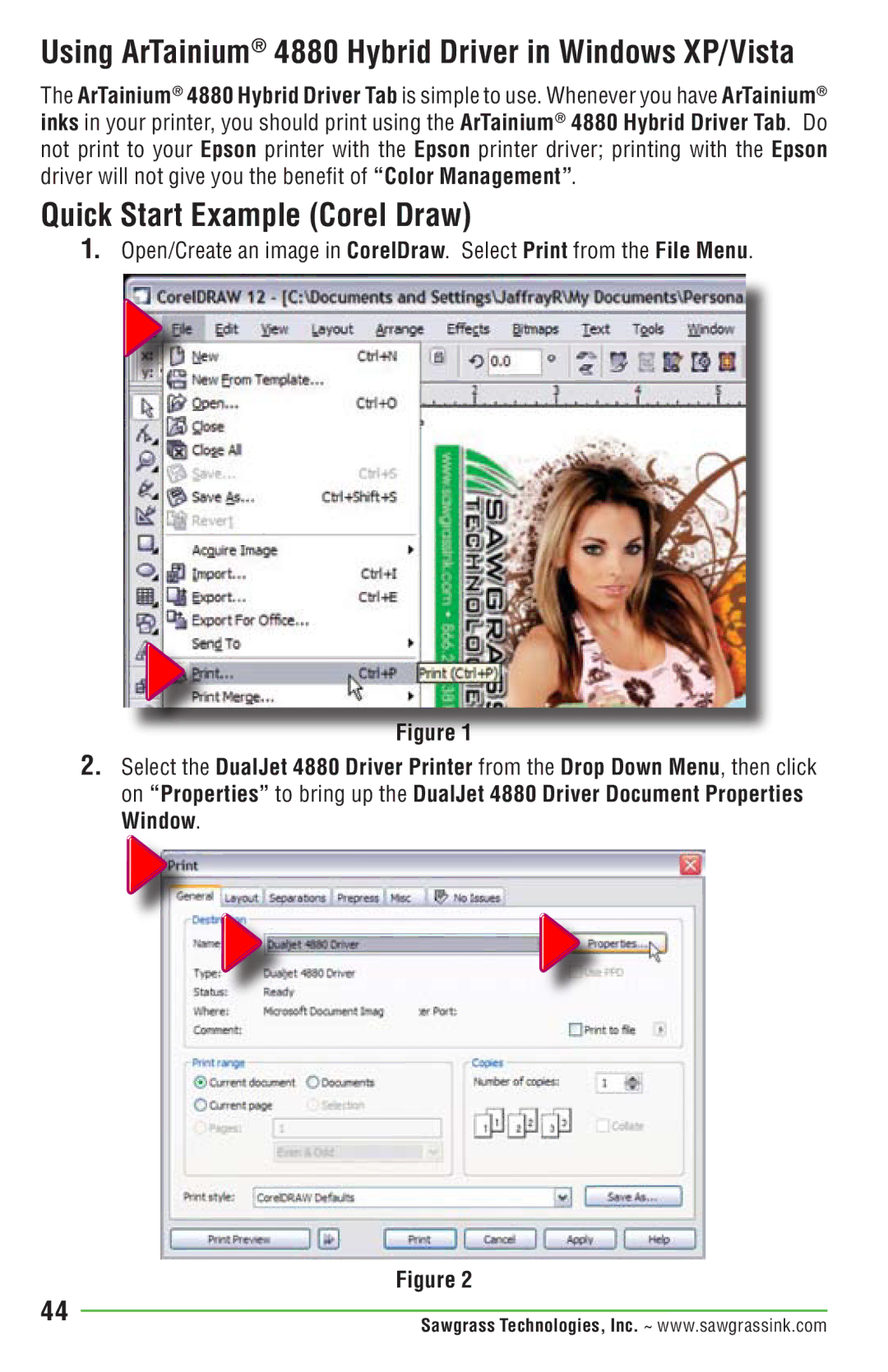 Epson PRO 4880 manual Using ArTainium 4880 Hybrid Driver in Windows XP/Vista 