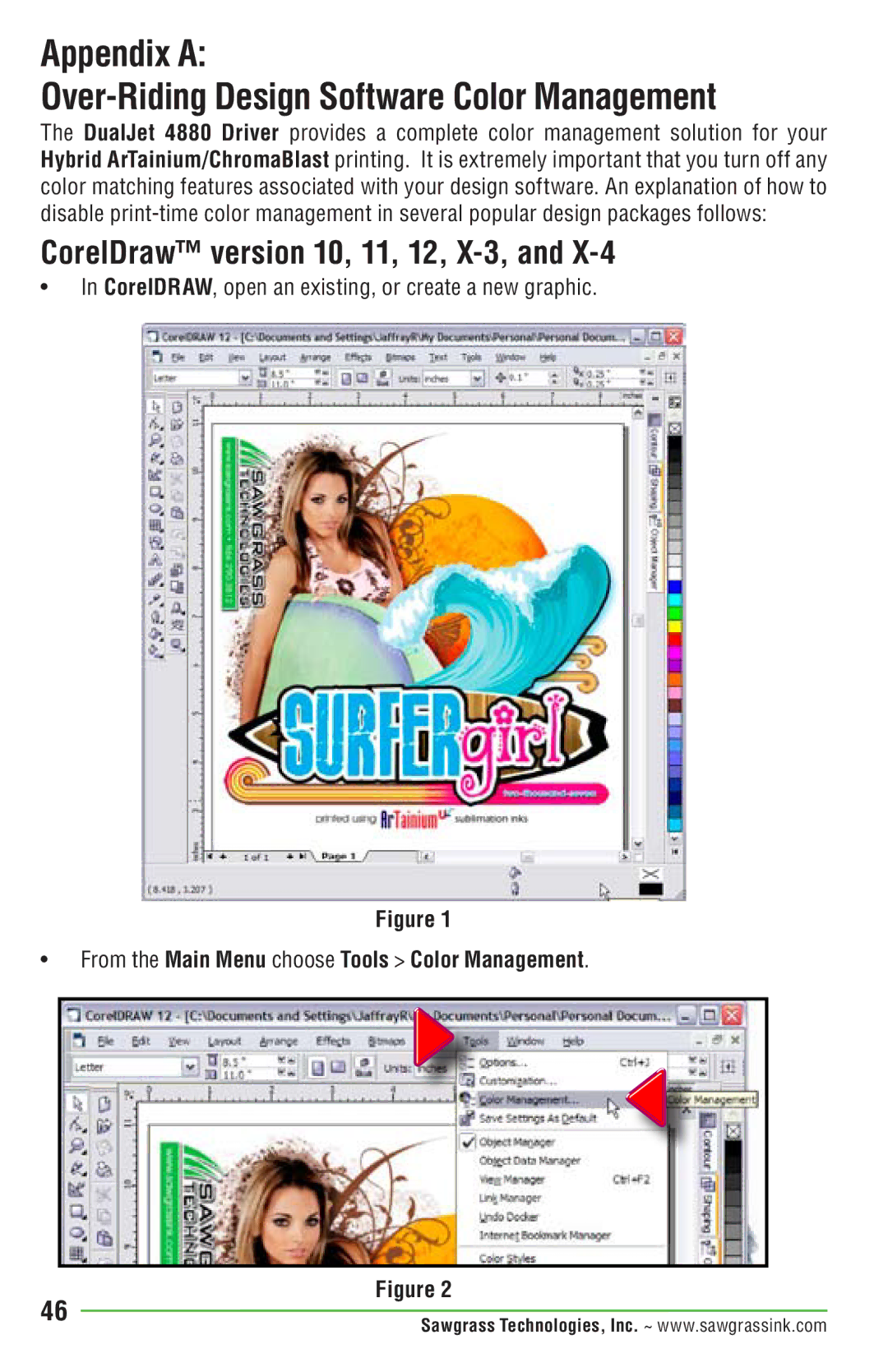 Epson PRO 4880 manual CorelDraw version 10, 11, 12, X-3, From the Main Menu choose Tools Color Management 