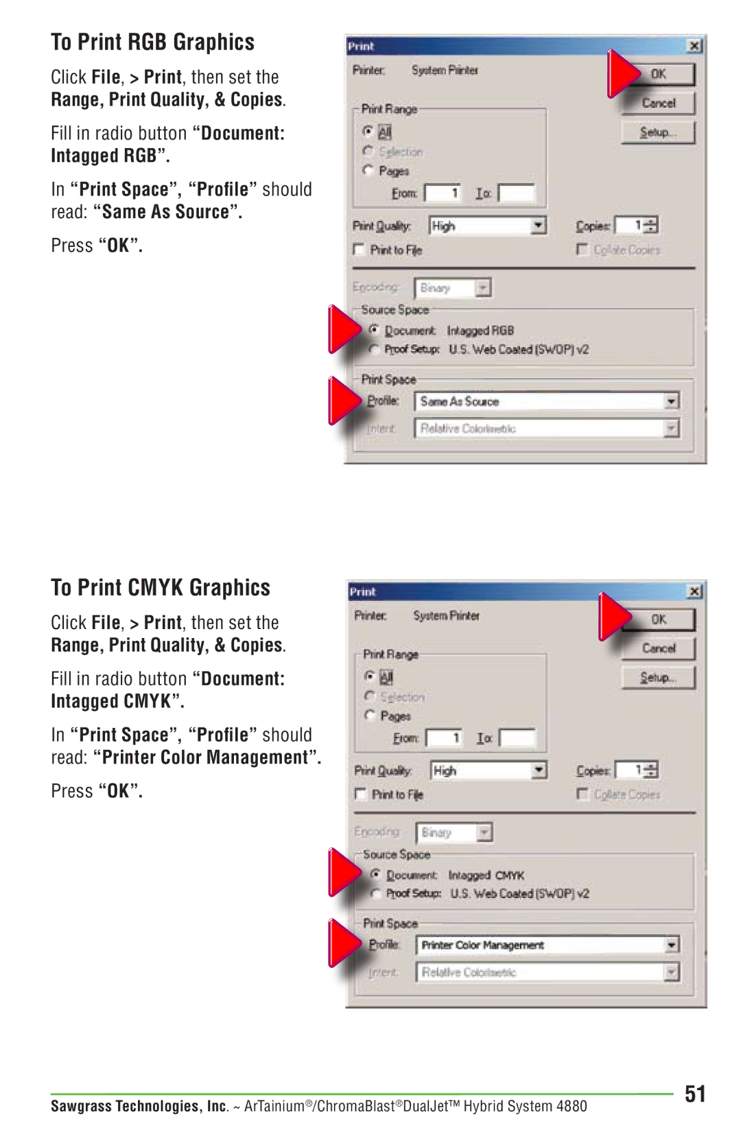 Epson PRO 4880 manual To Print RGB Graphics, To Print Cmyk Graphics, Intagged RGB, Intagged Cmyk 