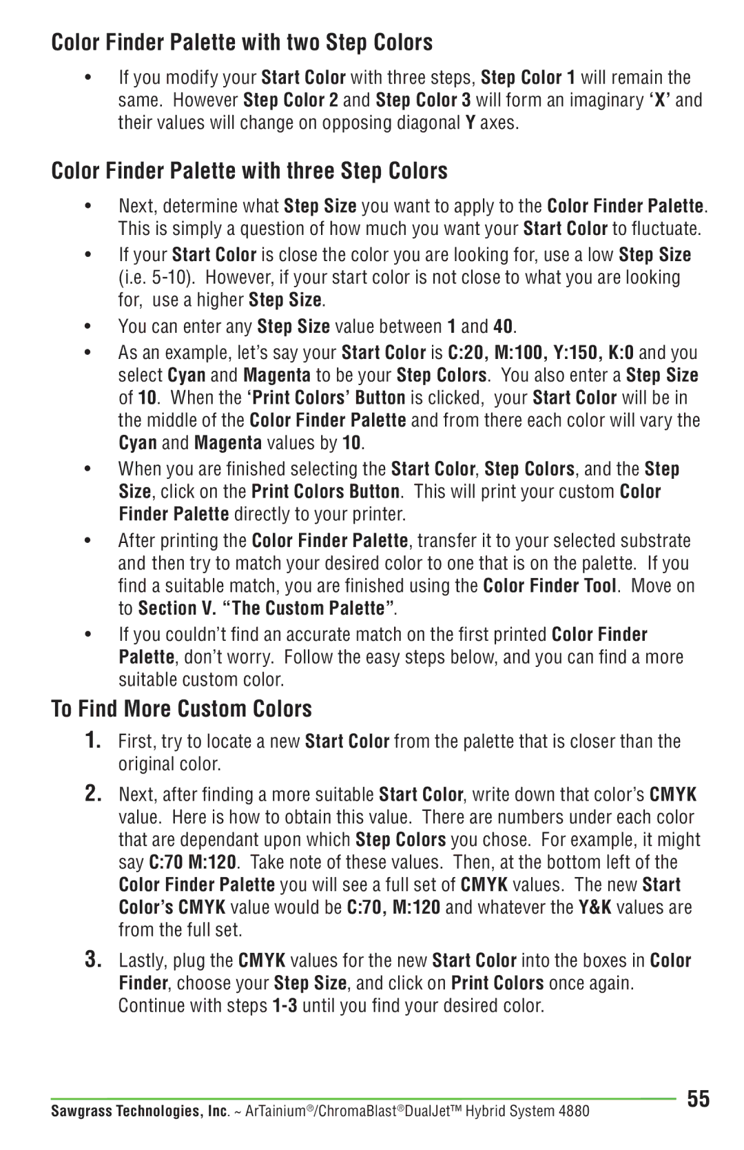 Epson PRO 4880 manual Color Finder Palette with two Step Colors, Color Finder Palette with three Step Colors 