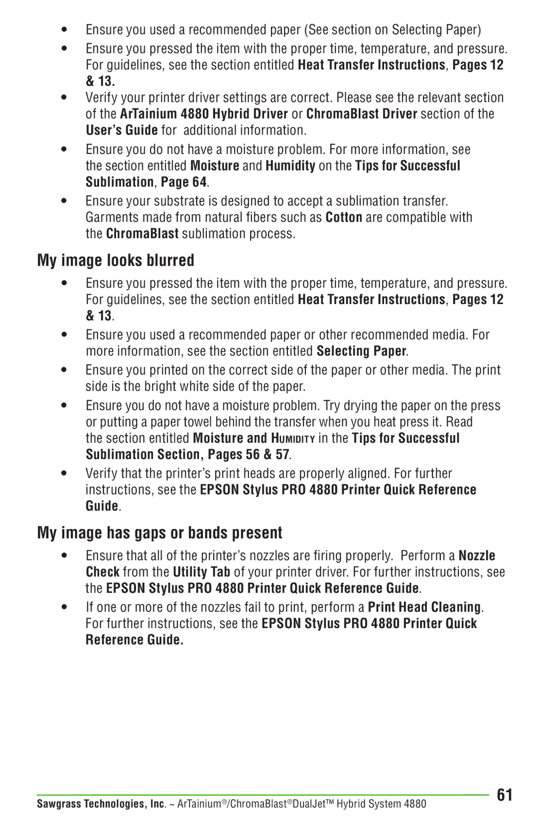 Epson PRO 4880 manual My image looks blurred, My image has gaps or bands present, Reference Guide 