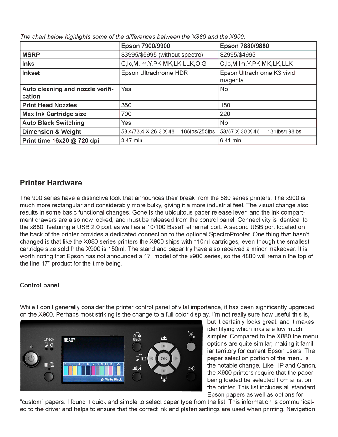 Epson Pro 7900, Pro 9900 manual Printer Hardware 