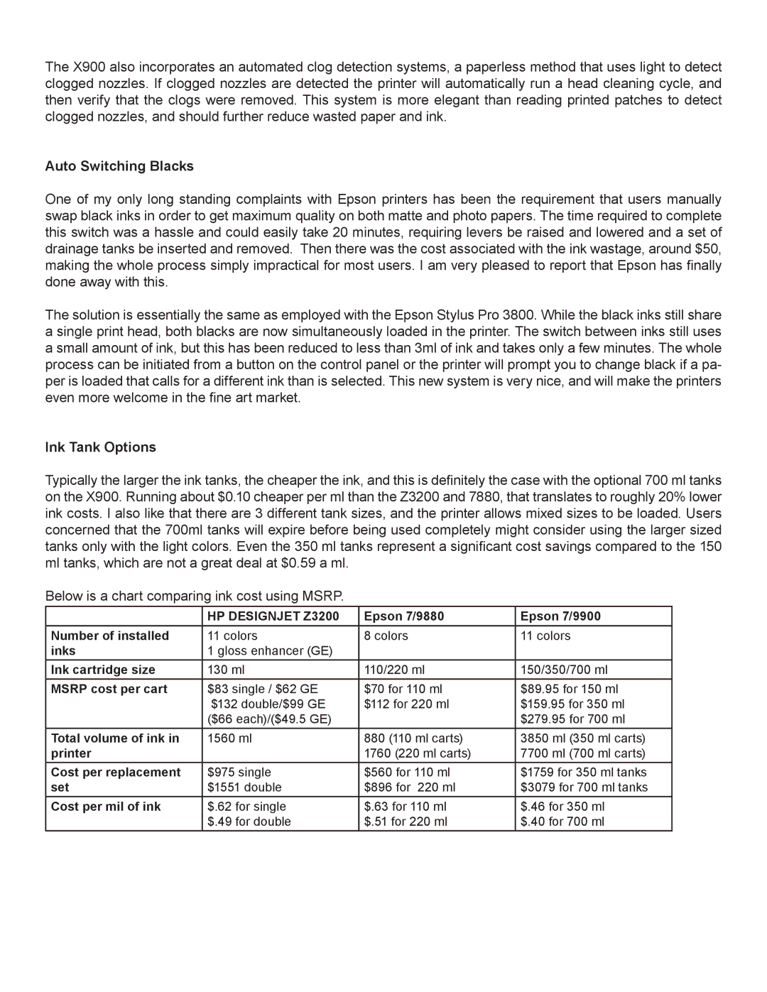 Epson Pro 7900, Pro 9900 manual Auto Switching Blacks, Ink Tank Options 