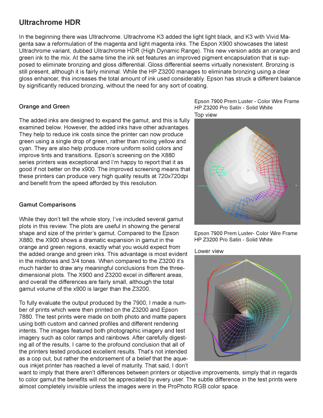 Epson Pro 9900, Pro 7900 manual Ultrachrome HDR, Orange and Green, Gamut Comparisons 
