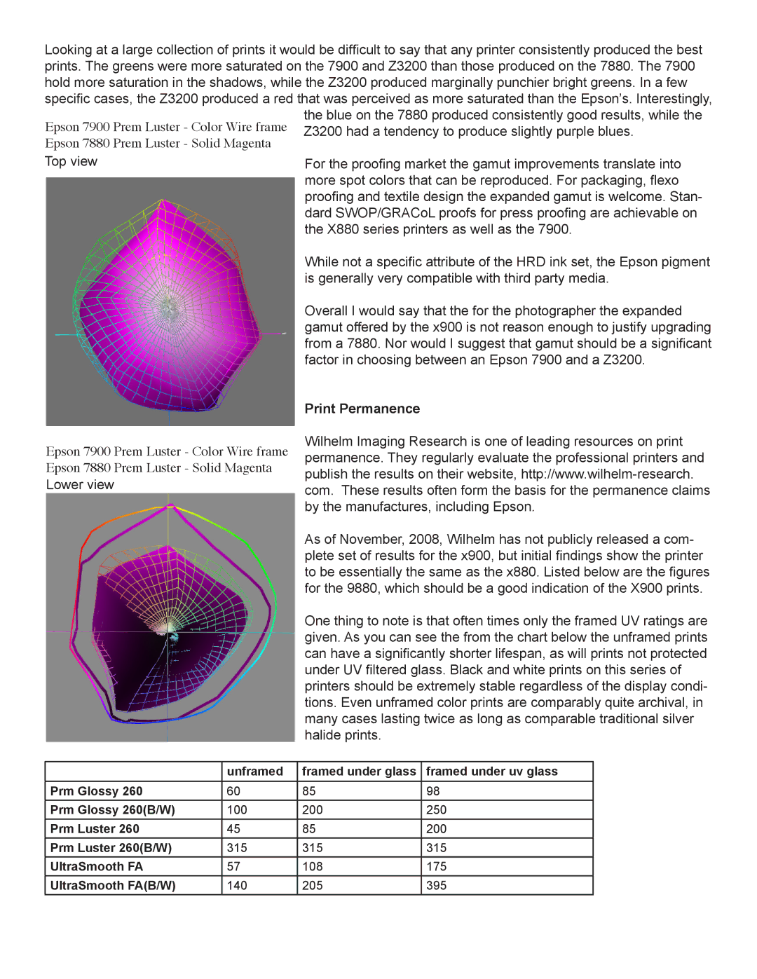 Epson Pro 7900, Pro 9900 manual Print Permanence 