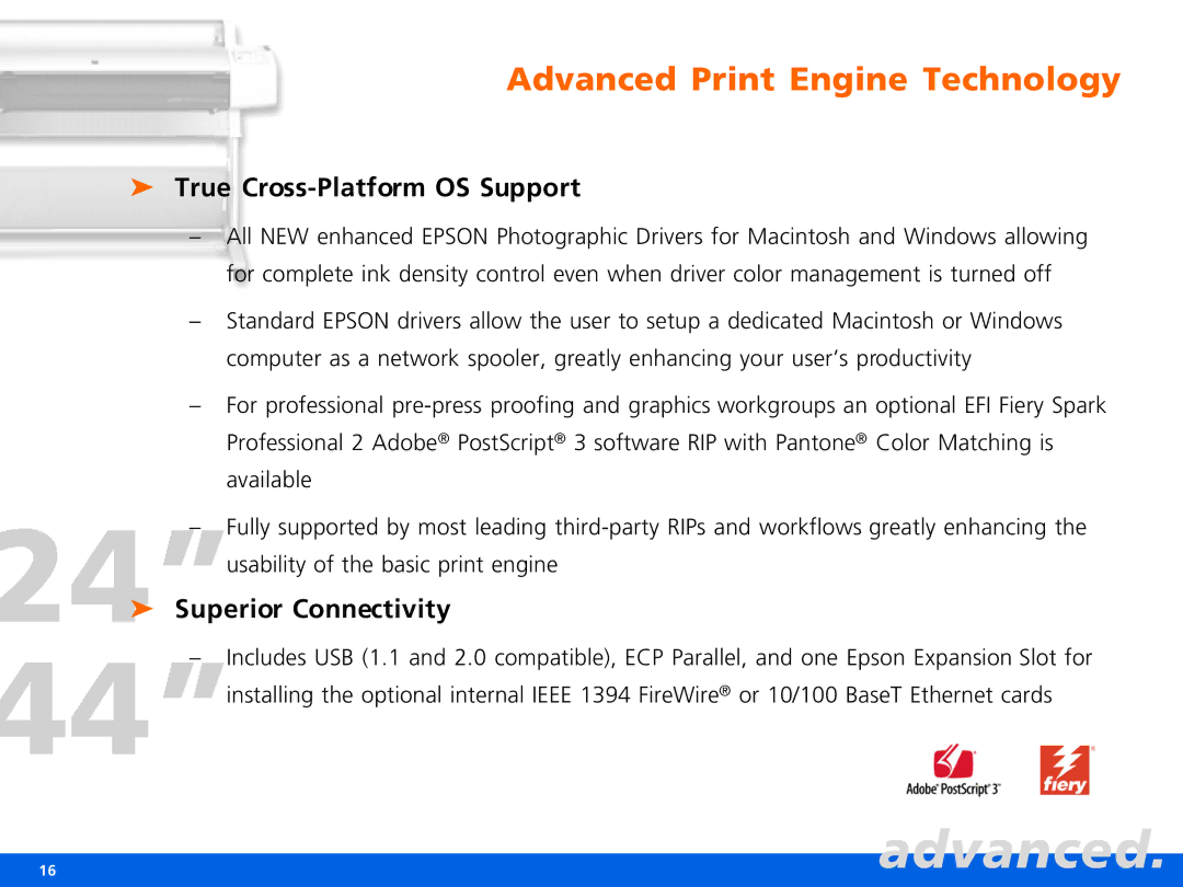 Epson Pro 9600, Pro 7600 manual True Cross-Platform OS Support, Superior Connectivity 