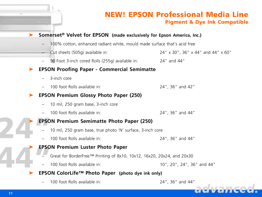 Epson Pro 7600, Pro 9600 manual NEW! Epson Professional Media Line, Pigment & Dye Ink Compatible 