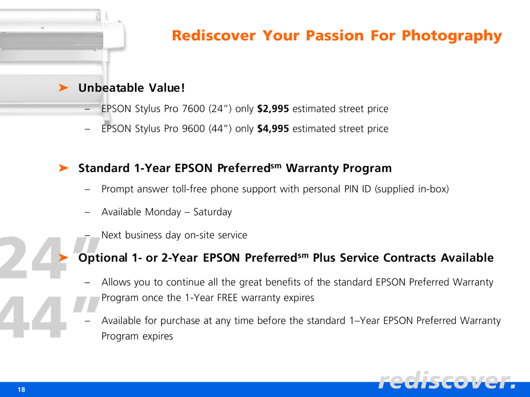 Epson Pro 9600, Pro 7600 manual Rediscover Your Passion For Photography, Unbeatable Value 