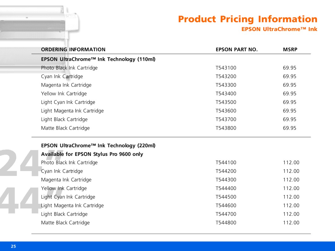 Epson Pro 7600, Pro 9600 manual Epson UltraChrome Ink 