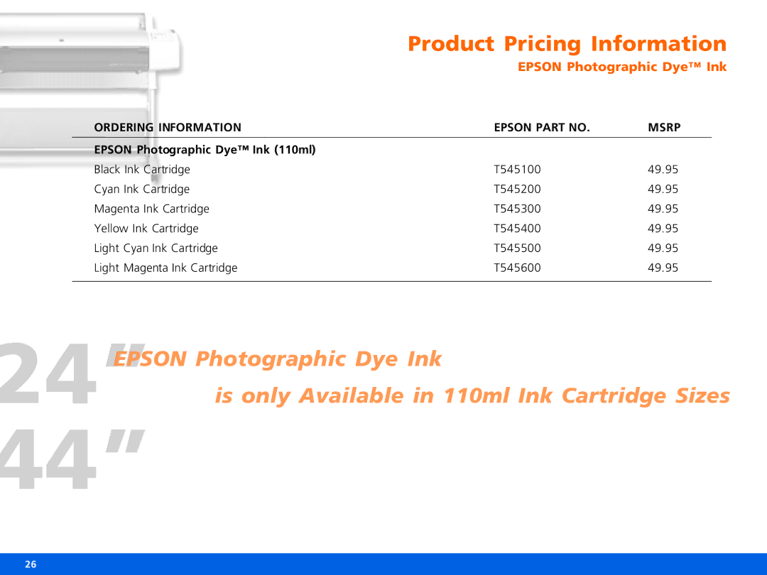 Epson Pro 9600, Pro 7600 manual Epson Photographic Dye Ink 