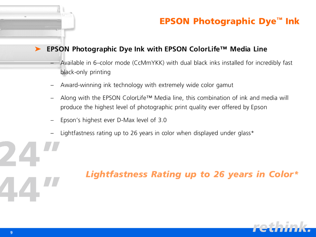 Epson Pro 7600, Pro 9600 manual Epson Photographic Dye Ink with Epson ColorLife Media Line 