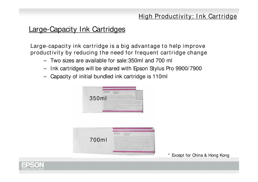 Epson Pro 7700, Pro 9700 manual Large-Capacity Ink Cartridges 