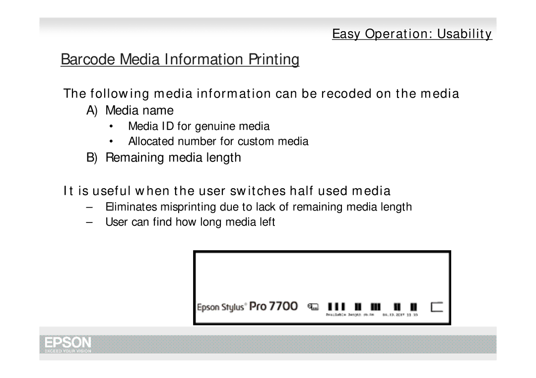 Epson Pro 7700, Pro 9700 manual Barcode Media Information Printing 