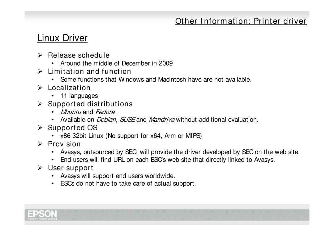 Epson Pro 7700, Pro 9700 manual Linux Driver, ¾ Provision 