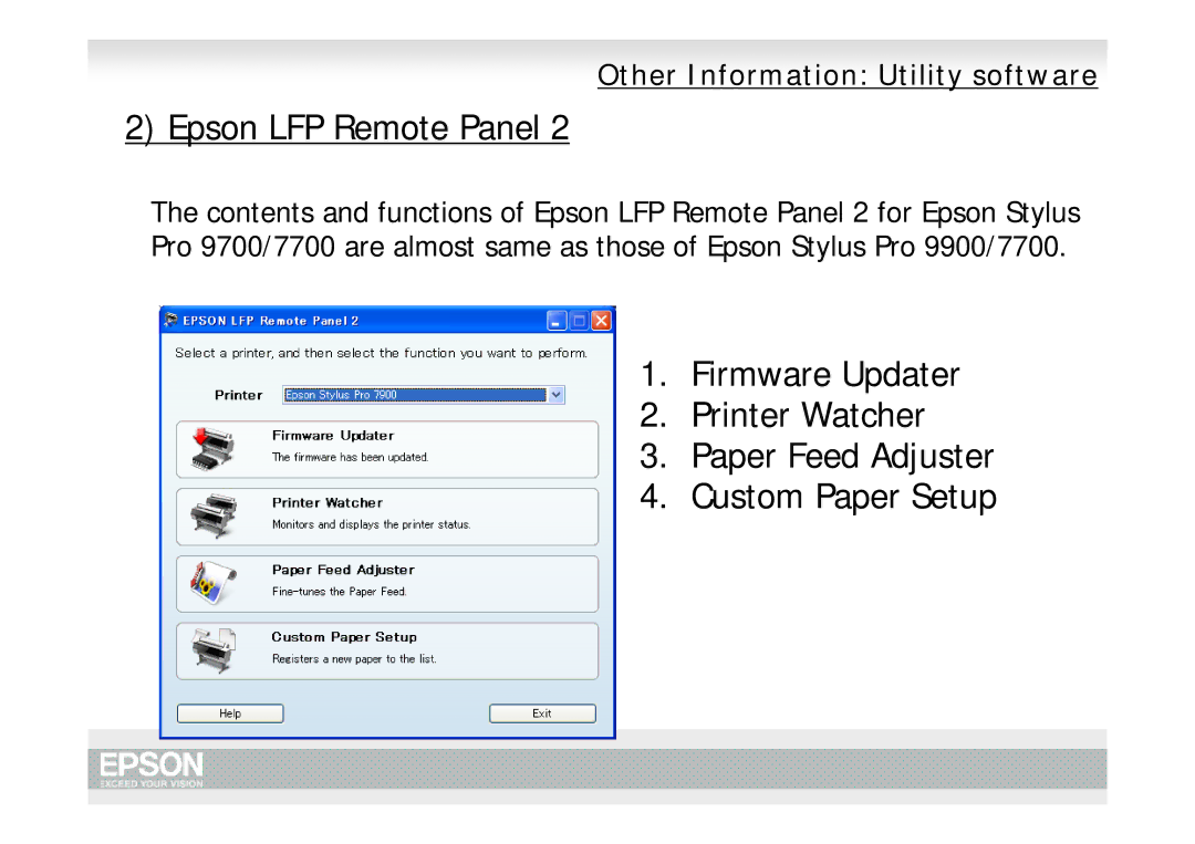 Epson Pro 7700, Pro 9700 manual Epson LFP Remote Panel 