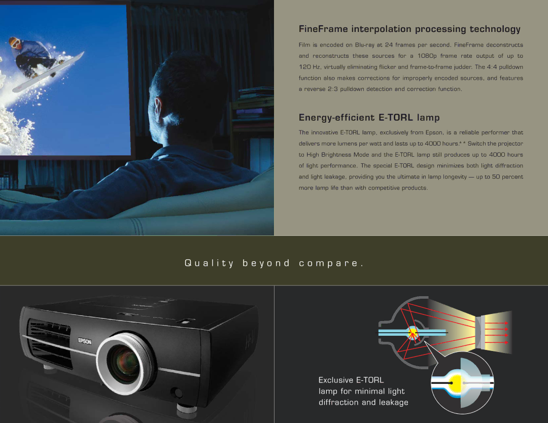 Epson Pro Cinema 7500 UB manual FineFrame interpolation processing technology, Energy-efficient E-TORL lamp 