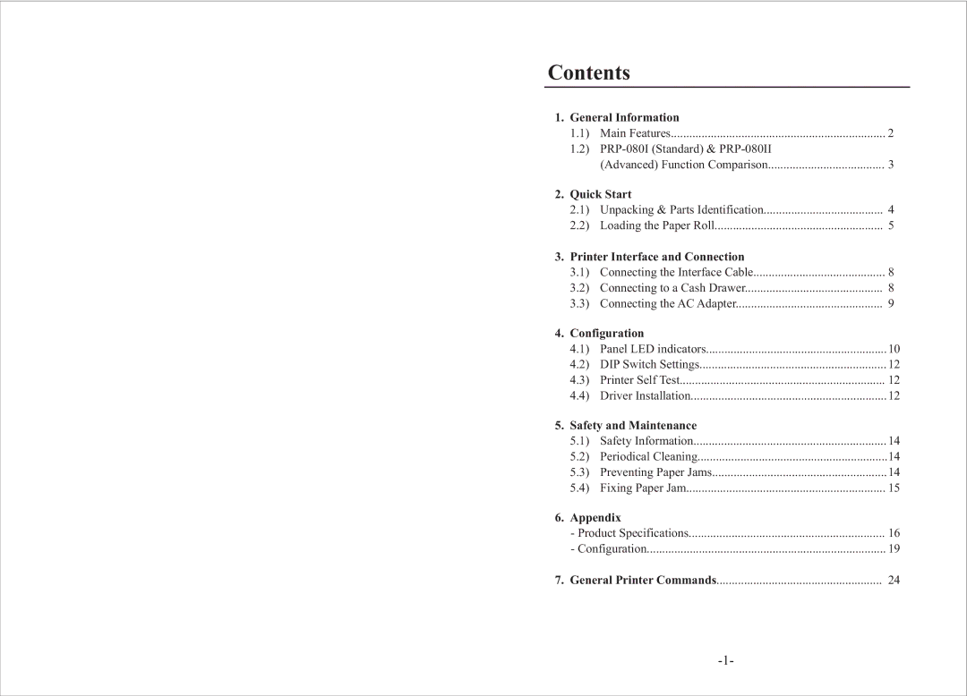 Epson PRP-080 user manual Contents 