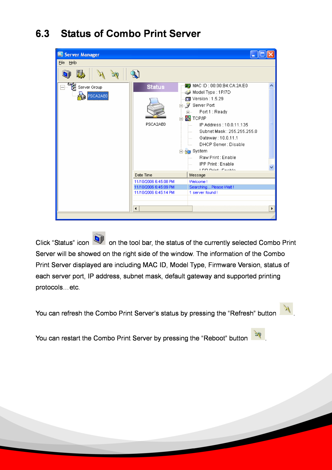 Epson PS-1216U user manual Status of Combo Print Server 