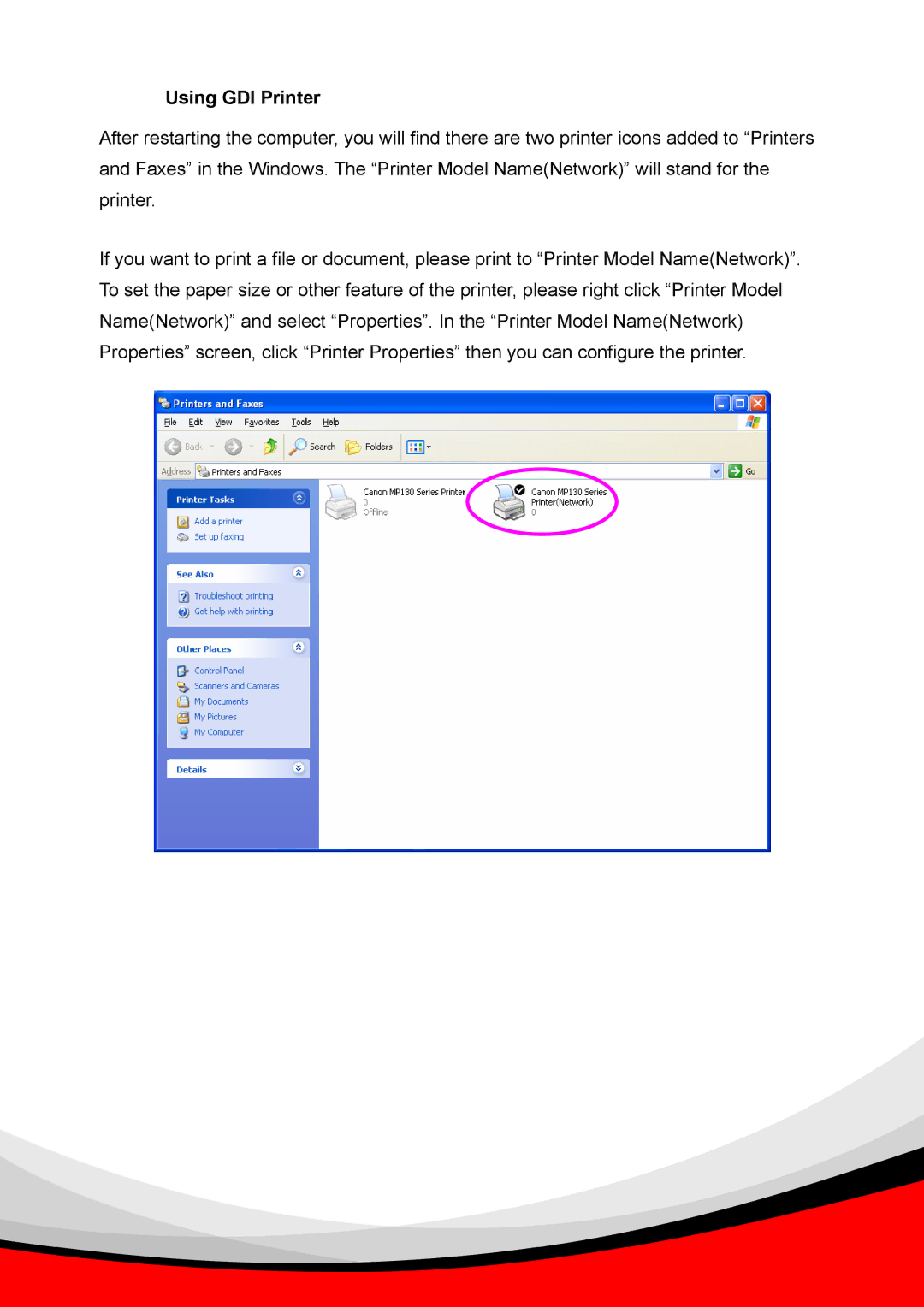 Epson PS-1216U user manual Using GDI Printer 