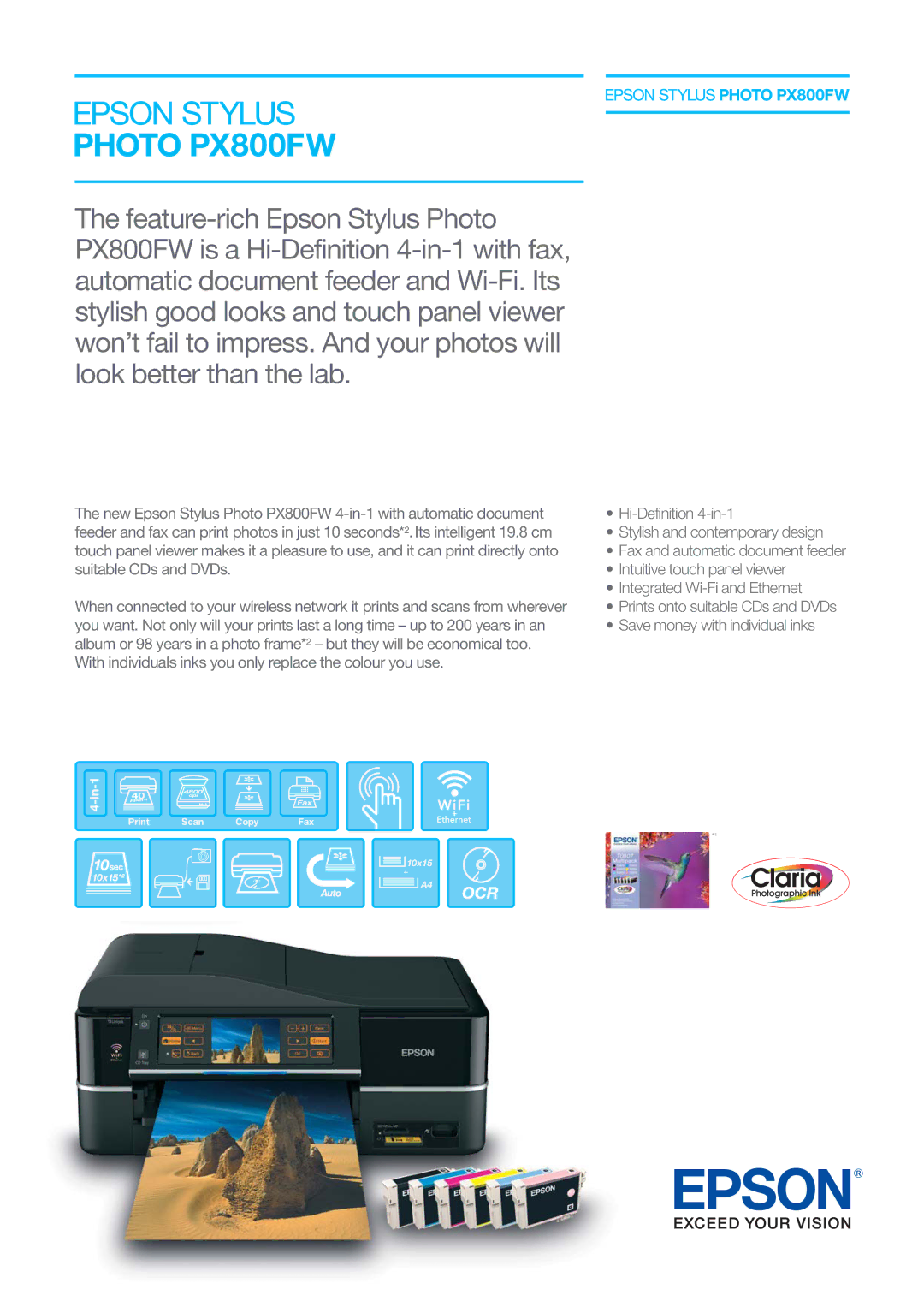 Epson PX800FW manual Fax and automatic document feeder 