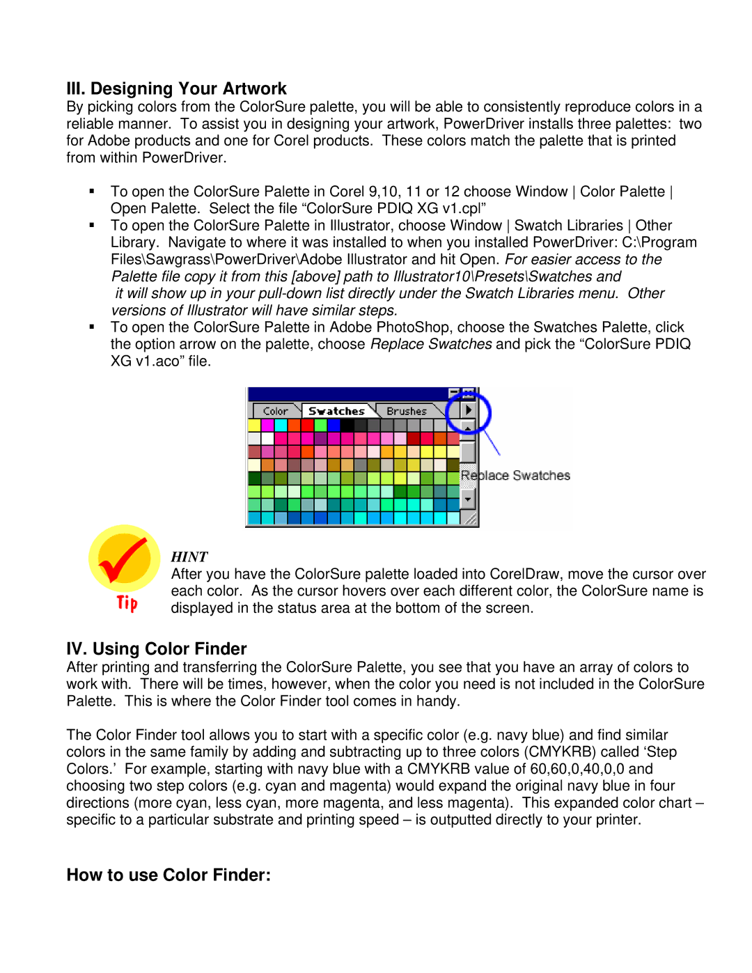 Epson R1800, R800 manual III. Designing Your Artwork, IV. Using Color Finder, How to use Color Finder 