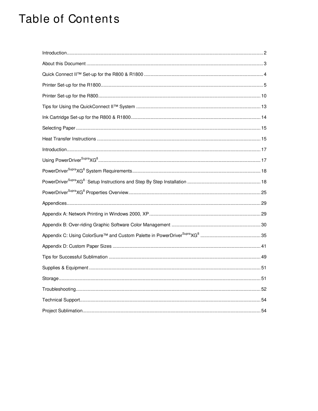 Epson R800, R1800 manual Table of Contents 