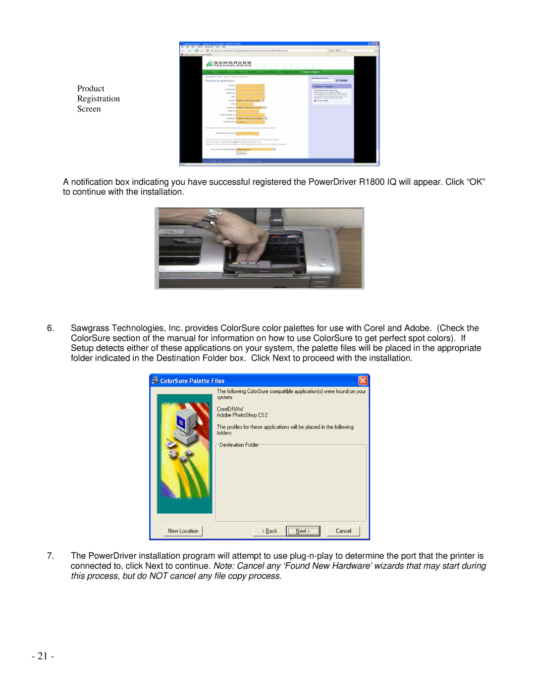 Epson R1800 manual Product Registration Screen 