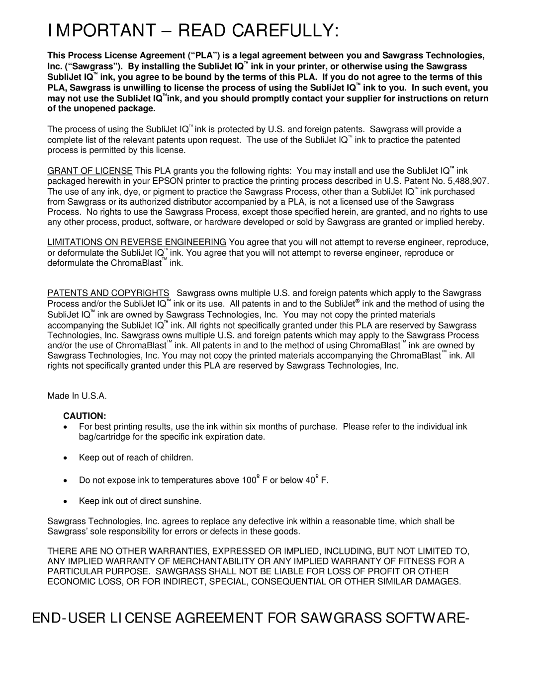 Epson R1800 manual Important Read Carefully 