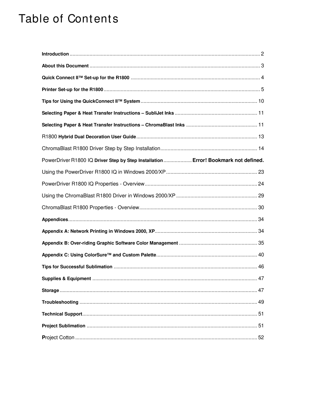 Epson R1800 manual Table of Contents 