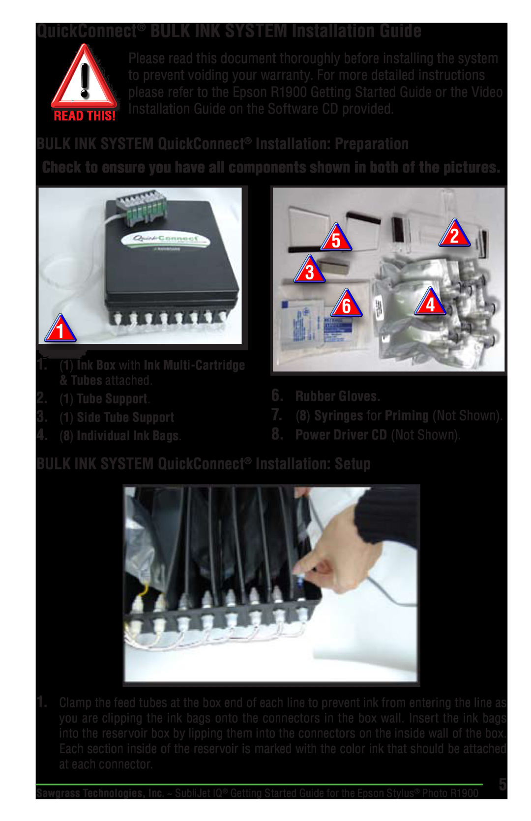 Epson R1900 manual QuickConnect BULK INK SYSTEM Installation Guide, BULK INK SYSTEM QuickConnect Installation Preparation 