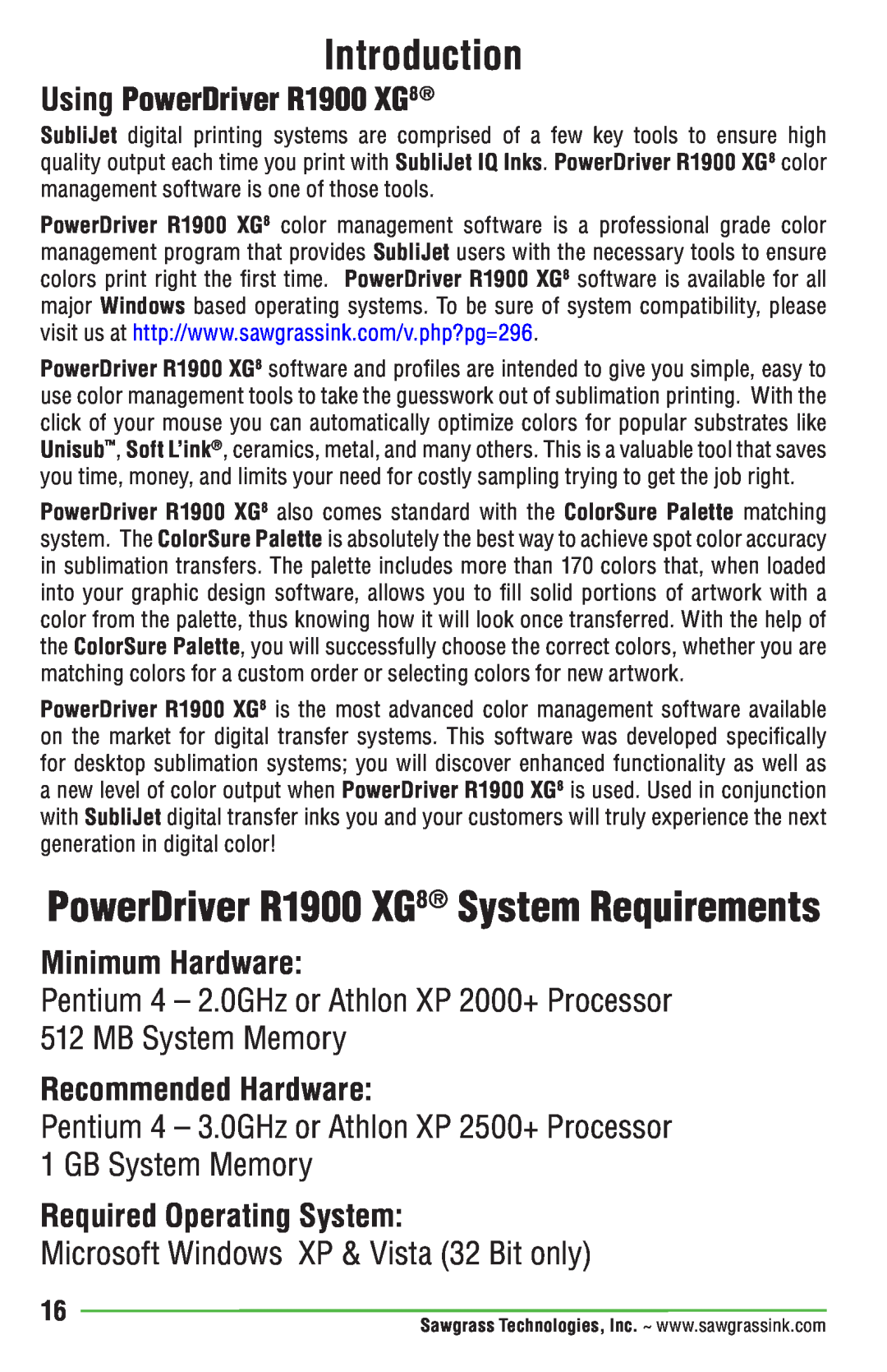 Epson Introduction, Minimum Hardware, Recommended Hardware, Required Operating System, Using PowerDriver R1900 XG8 