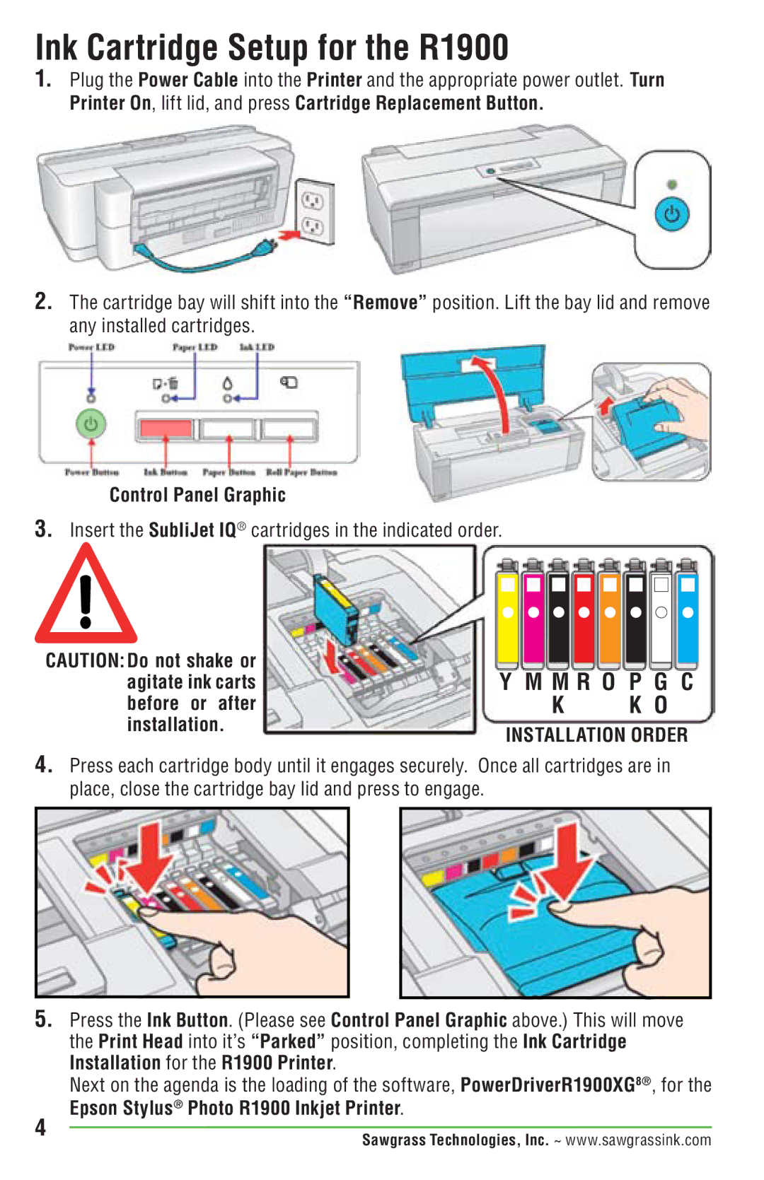 Epson manual Ink Cartridge Setup for the R1900, Control Panel Graphic 