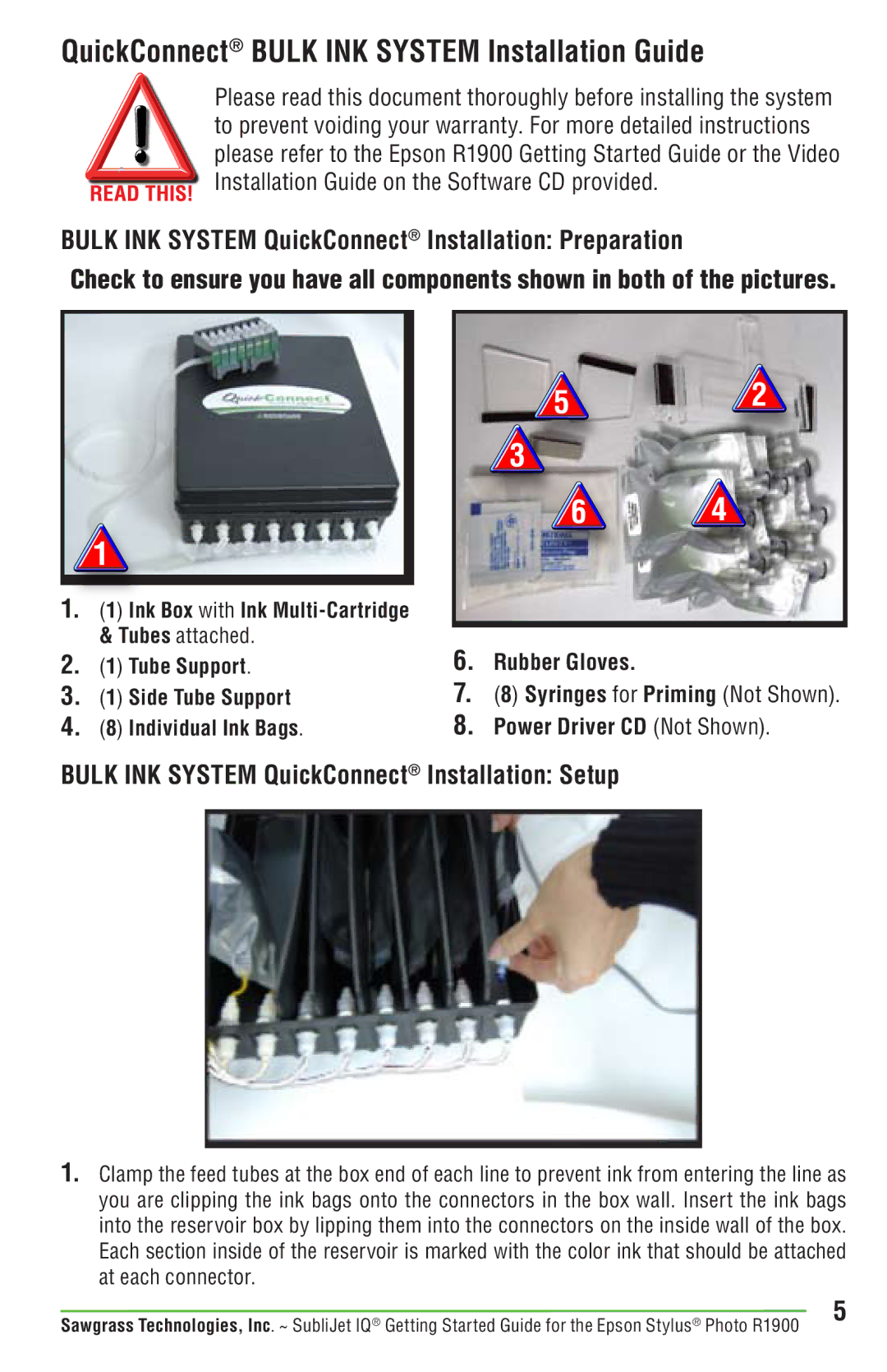 Epson R1900 manual QuickConnect Bulk INK System Installation Guide, Power Driver CD Not Shown 