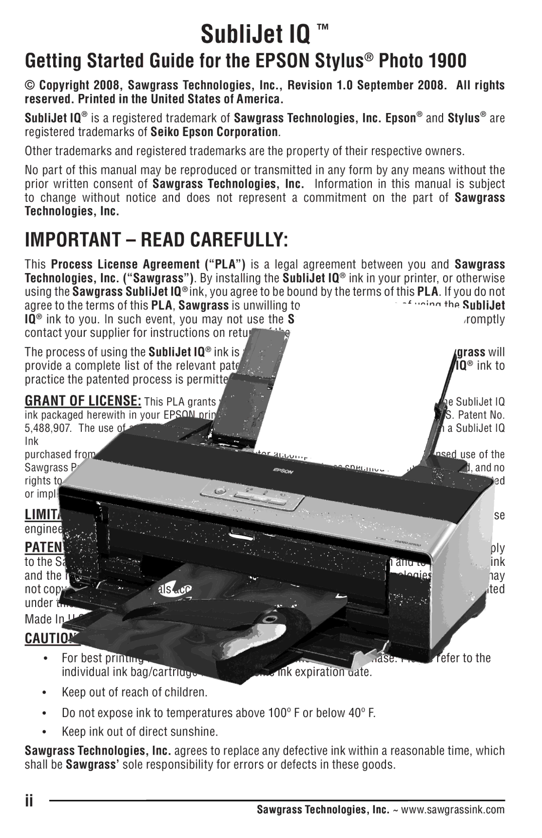 Epson R1900 manual SubliJet IQ, Getting Started Guide for the Epson Stylus Photo 