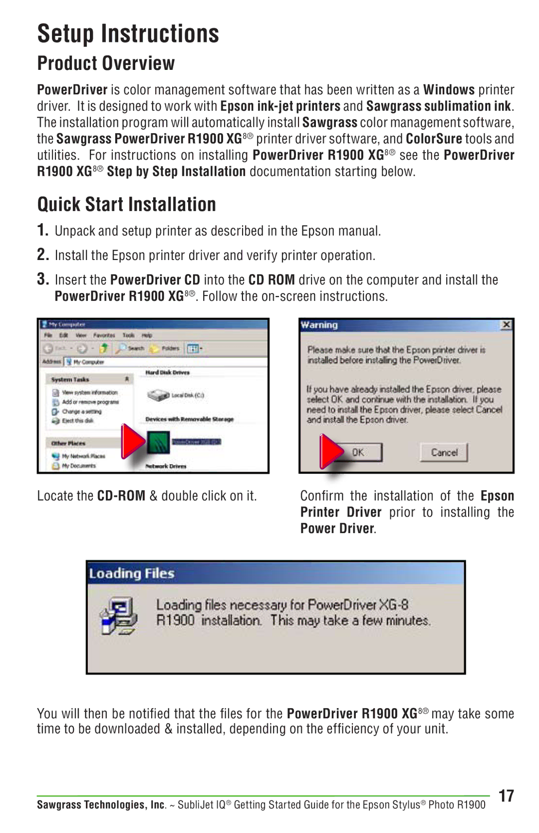 Epson R1900 manual Setup Instructions, Power Driver 