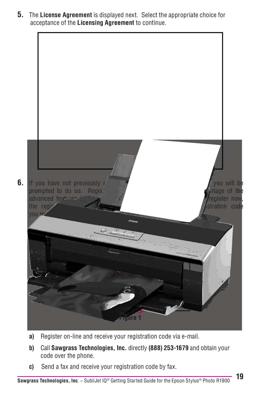 Epson R1900 manual Send a fax and receive your registration code by fax 