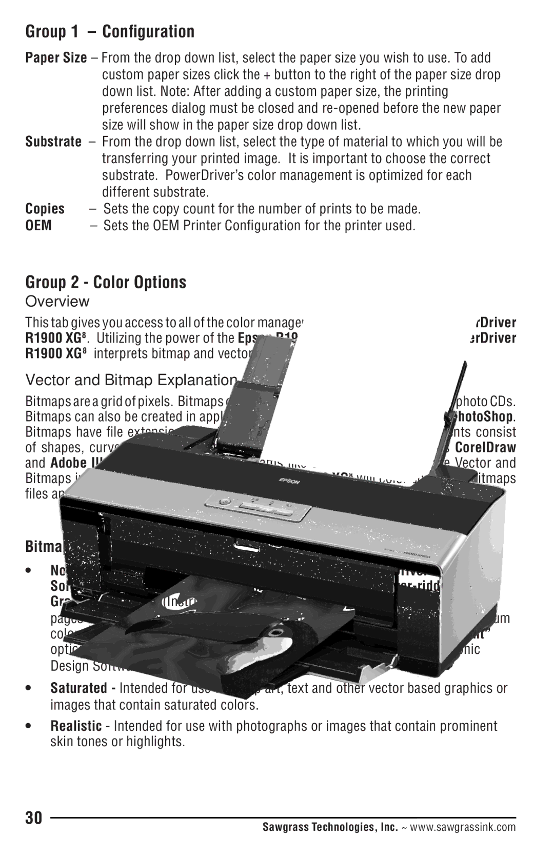 Epson R1900 manual Group 1 Configuration, Group 2 Color Options 