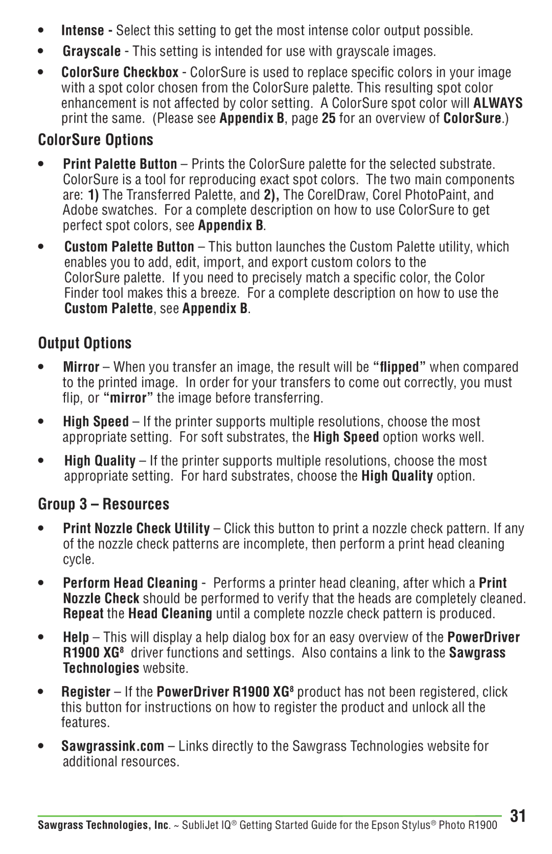 Epson R1900 manual ColorSure Options 