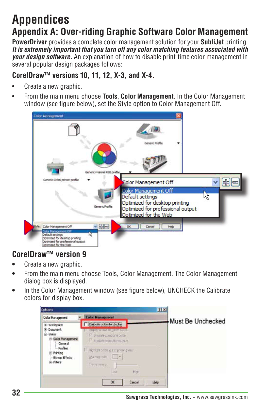 Epson R1900 manual Appendices, CorelDraw version 