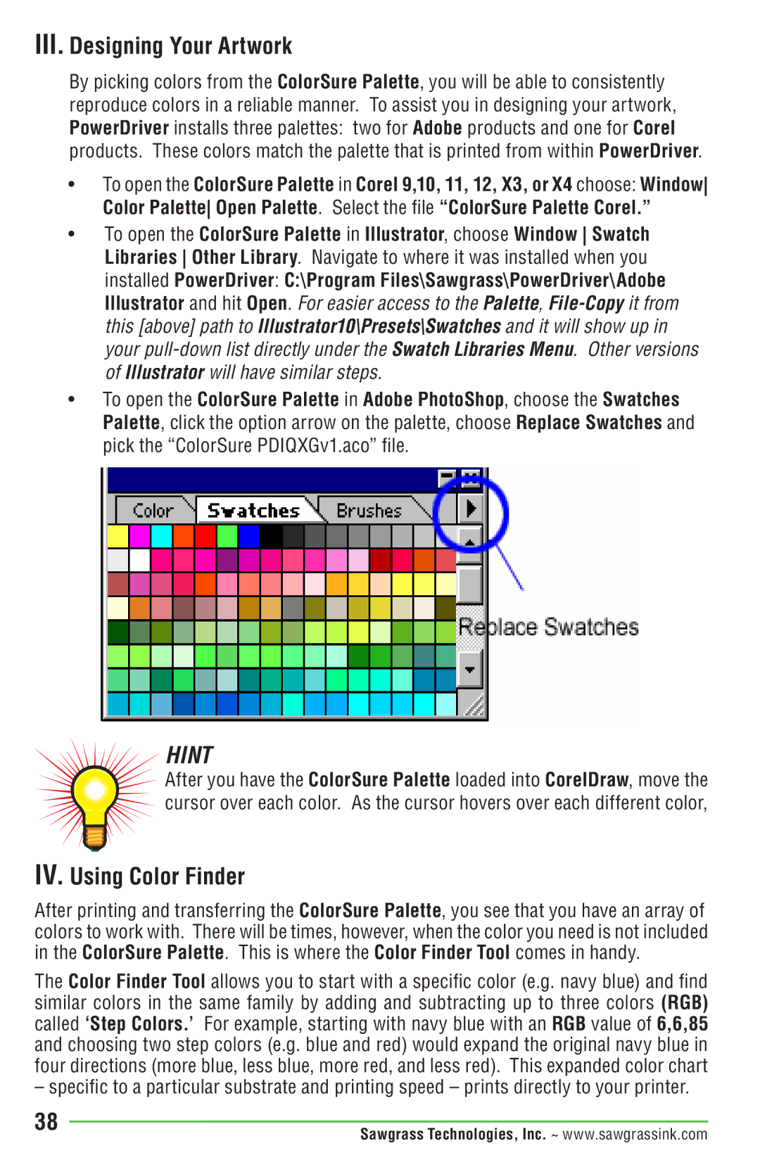 Epson R1900 manual III. Designing Your Artwork, IV. Using Color Finder 