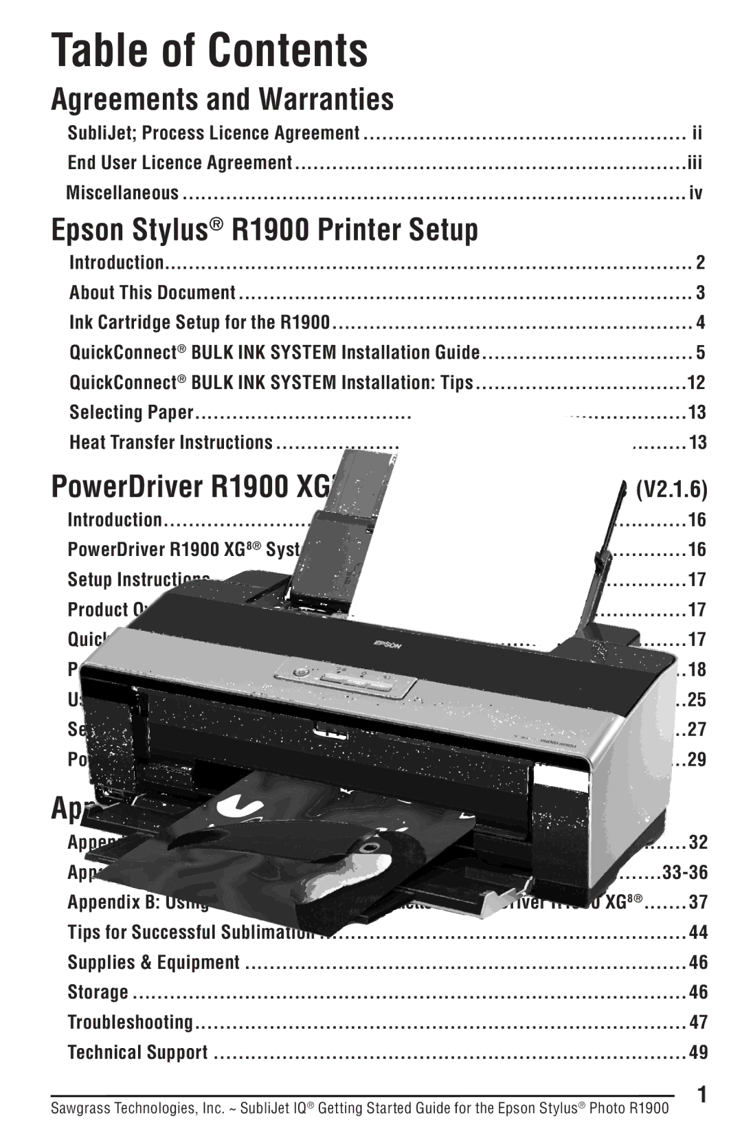 Epson R1900 manual Table of Contents 