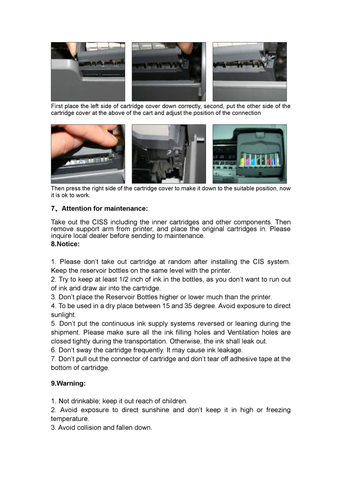 Epson R2400 manual 、Attention for maintenance 