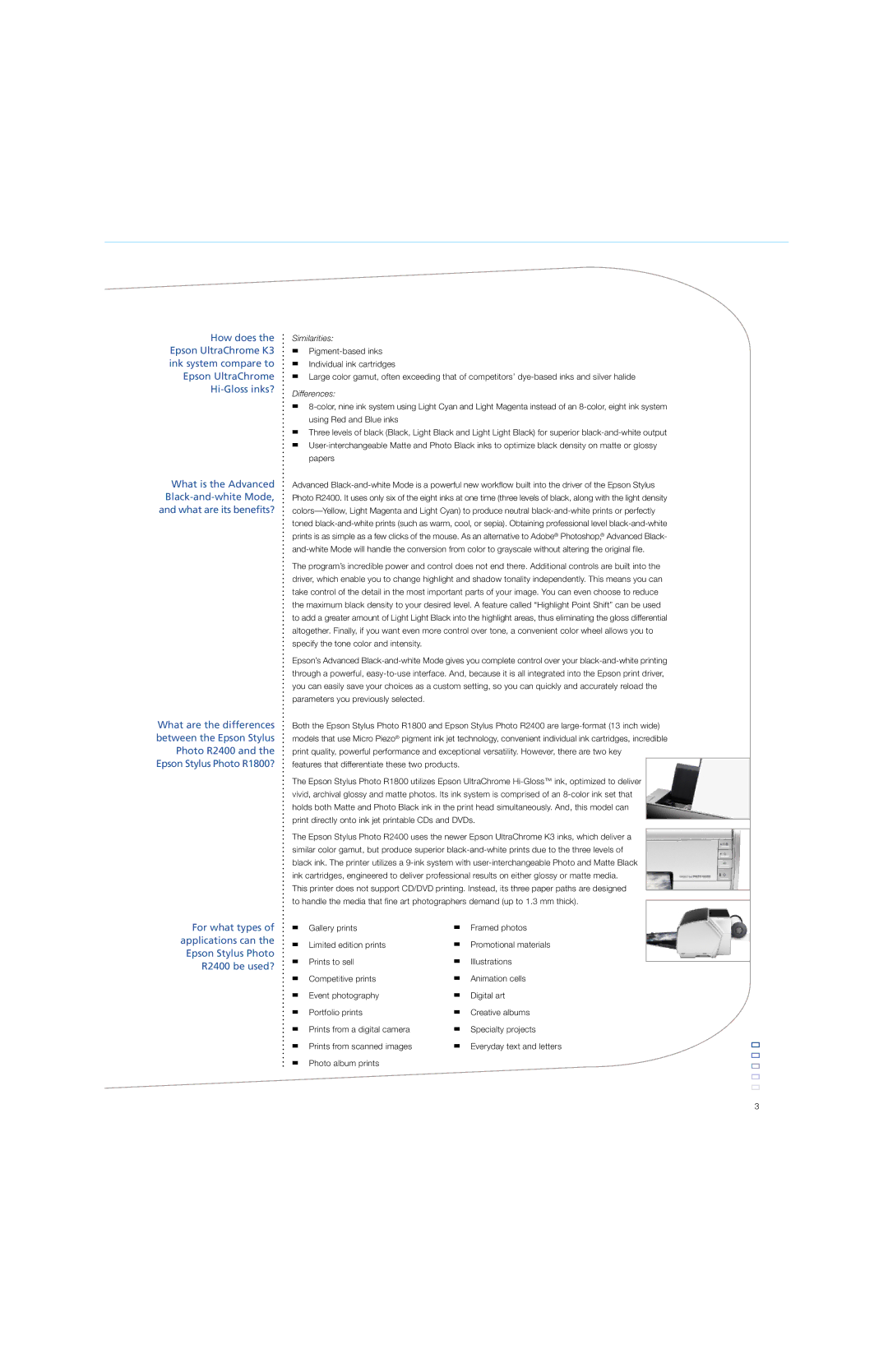 Epson R2400 manual Similarities 