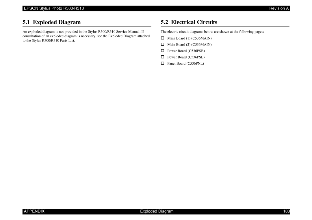 Epson R310 service manual Exploded Diagram Electrical Circuits 