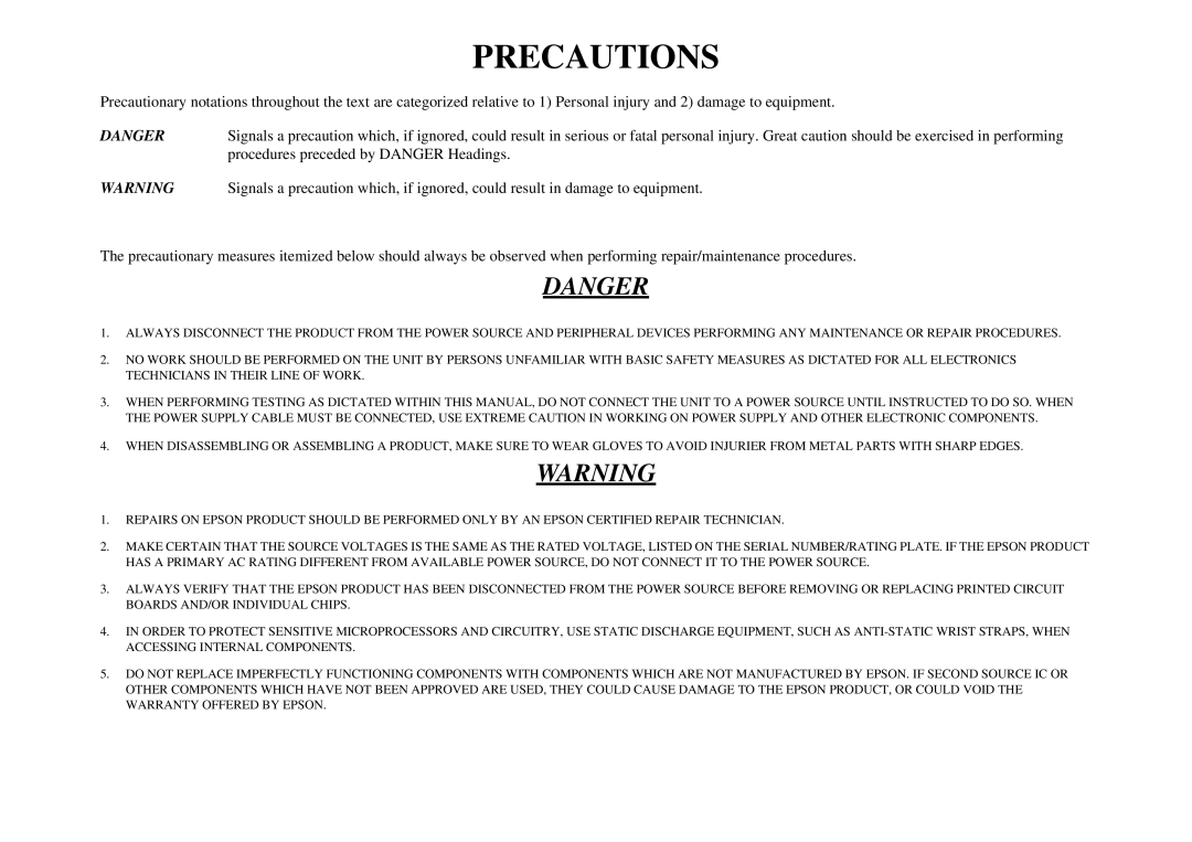 Epson R310 service manual Precautions 